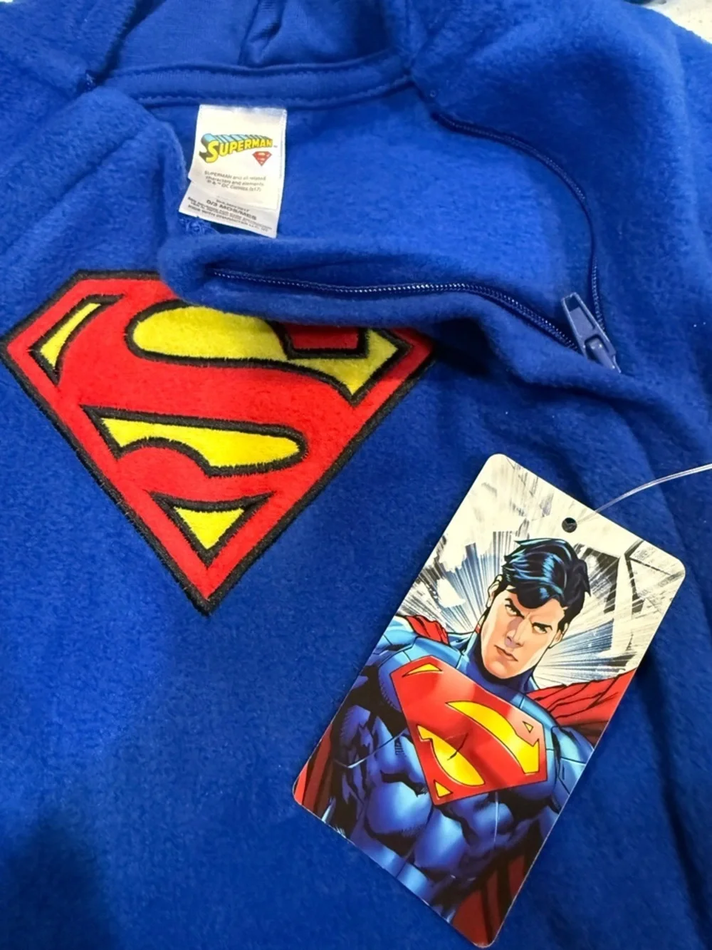 Superman Superhero Blue & Red Kids Costume Fleece Pullover Hoodie 0-3 months NWT